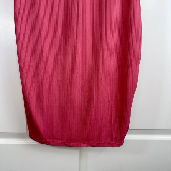 Fuchsia Pink Bodycon Ribbed Mini Short Sleeve Dress - Picture 4 of 13
